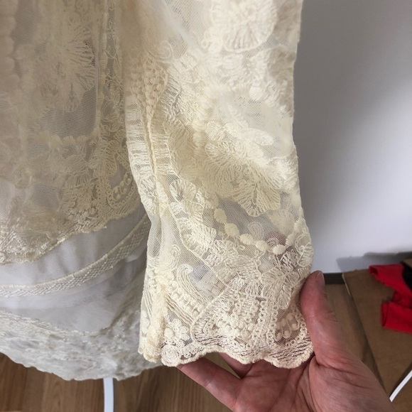 Zara Ivory Lace Long Sleeve Midi Dress Sz Medium - Picture 6 of 9